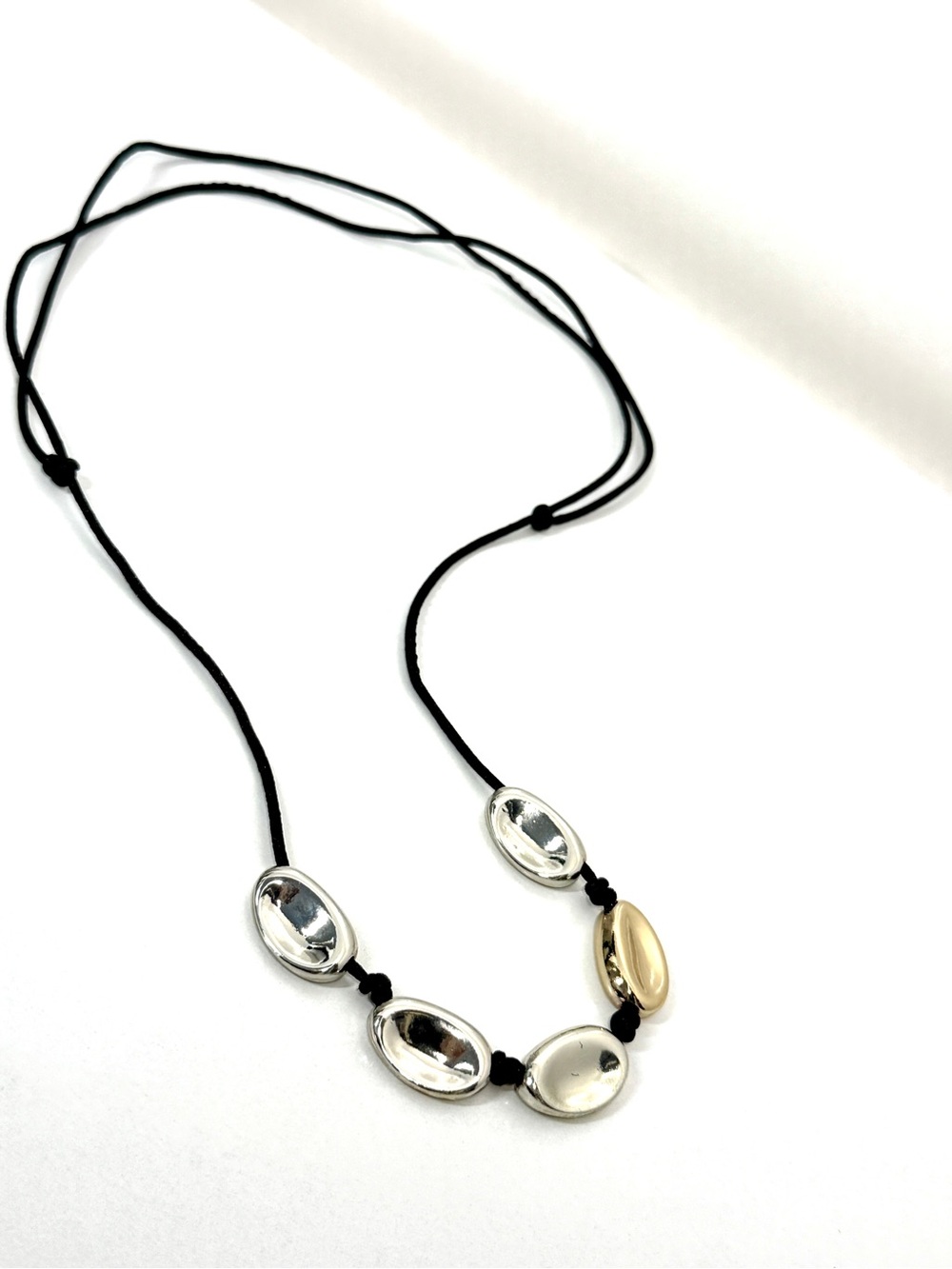J. Jill Four Bean Two-Tone Necklace on Adjustable Black Satin Cord NEW